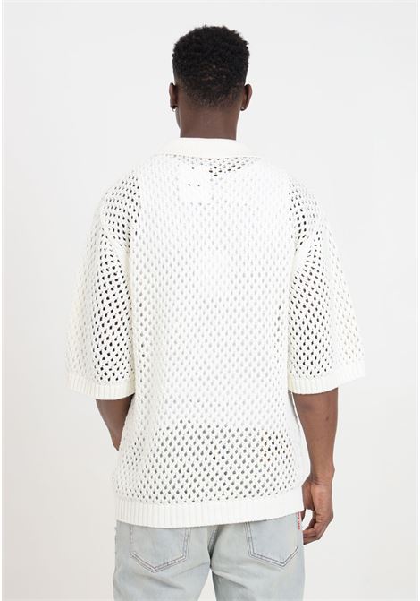 White half-sleeved men's cardigan with perforated weave IM BRIAN | MA2810PANNA